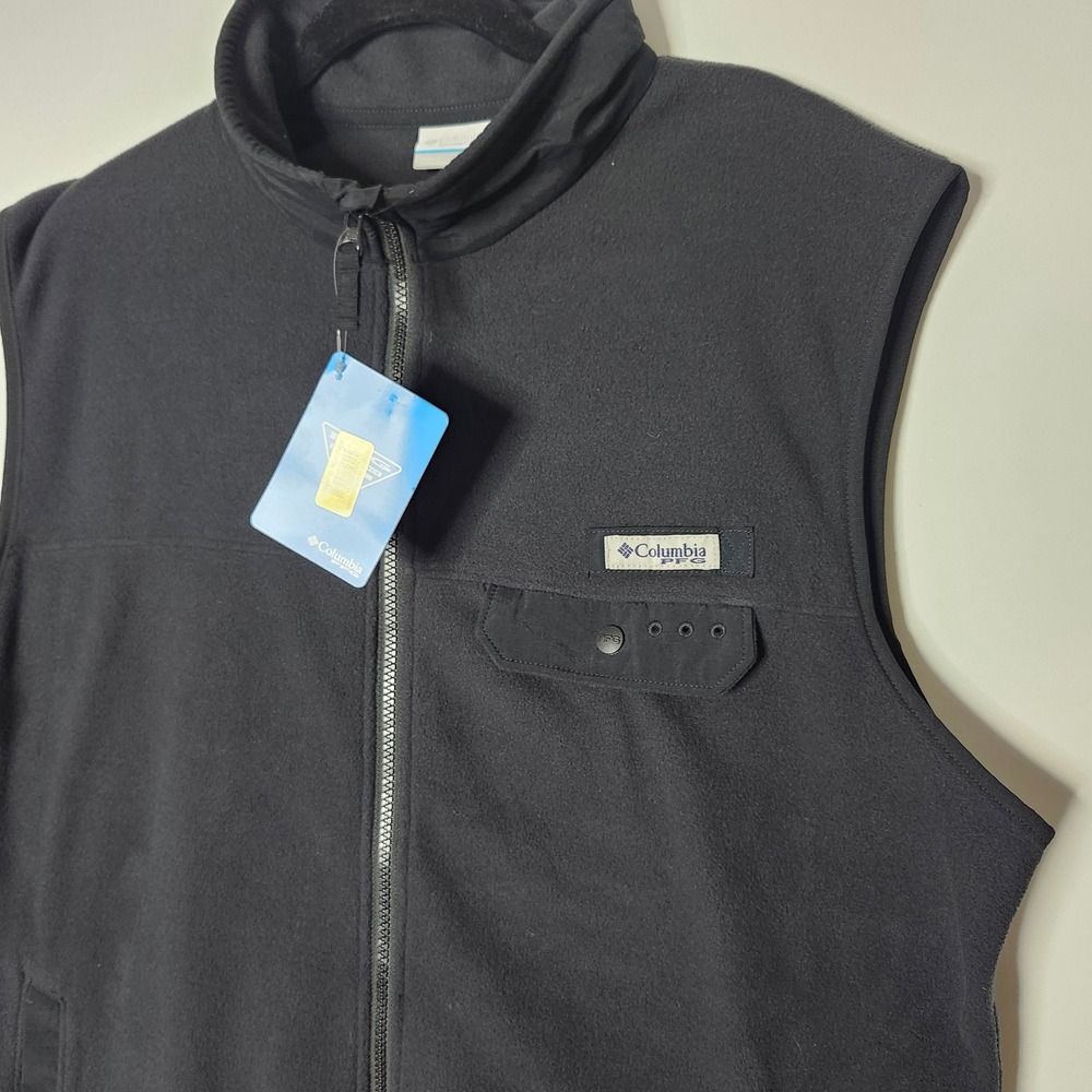 Columbia PFG Mens Black Fleece Full Zip Vest Large Outdoor Fishing Active